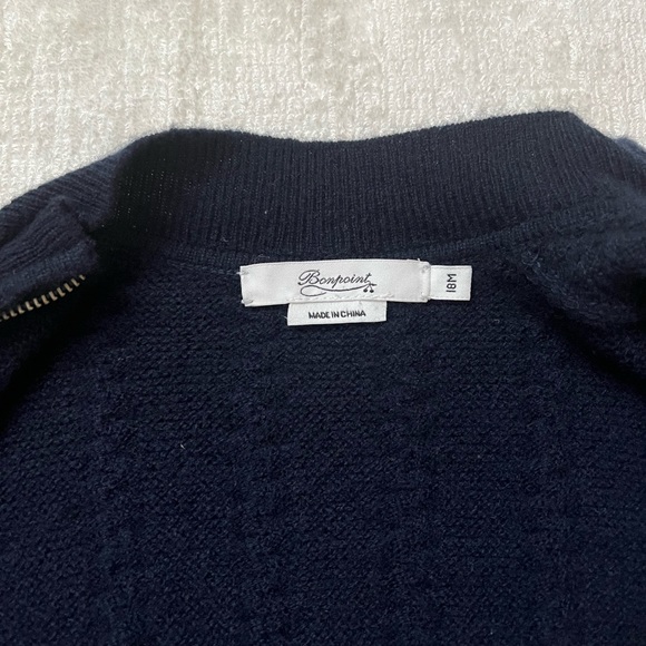 Bonpoint Baby Cable-Knit Cardigan 100% cashmere in Marine blue | size 18m - Picture 2 of 3